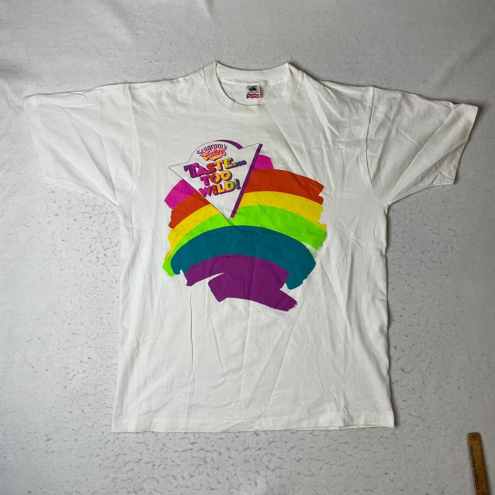 Fruit of the Loom T Shirt XL White Seagram's Coolers Rainbow Vintage 90s USA